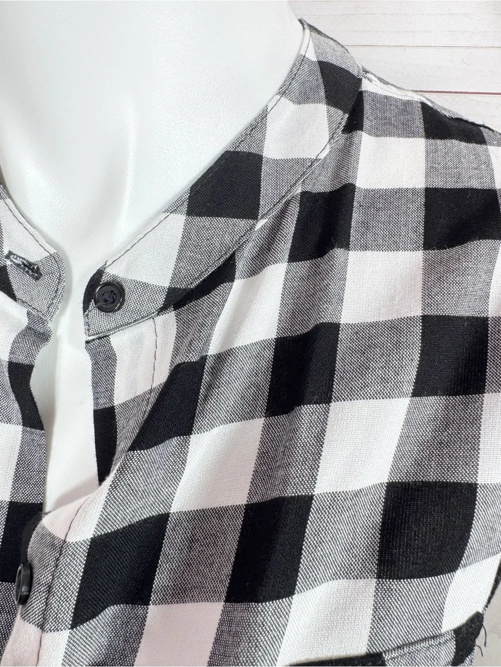 Banana‎ Republic Buffalo Check Sleeveless Cinch Waist Shirt Dress Black White 12
